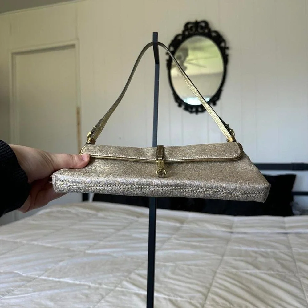 Coach Hampton Shimmer Optic Signature shoulder bag metallic gold monogram canvas